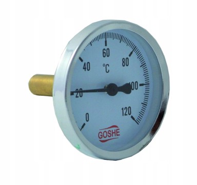 Bimetalni aksijalni termometar 63 mm, 0–120 °C, 1/2"